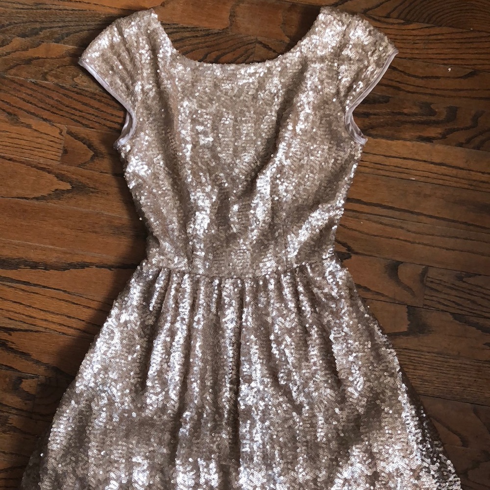 Gold Sequin Skater Dress with Low Back